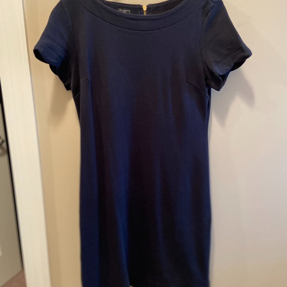 Talbot's Navy Cotton Knit Short Sleeved Dress w/Zipper